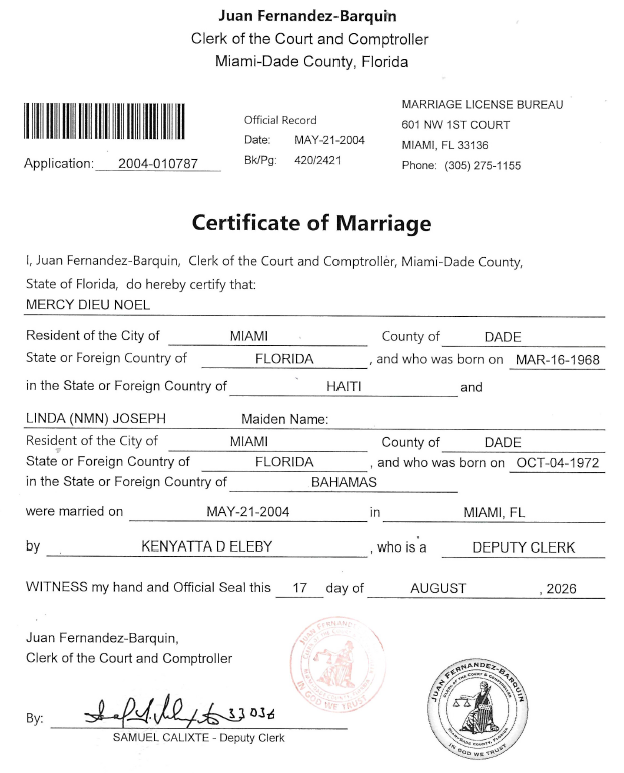 Certificate of Marriage